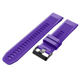 Silicone Strap, purple, laid flat, separate parts, direct top view