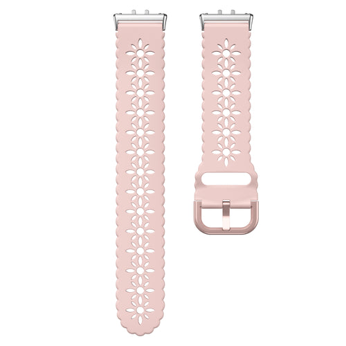 Patterned Silicone Strap, pink, laid flat, separate parts, direct top view