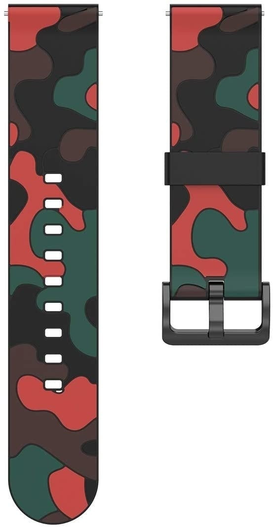 Silicone Camo Strap, red, laid flat, separate parts, direct top view