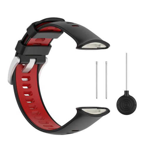 Silicone Sport Strap, black/red, laid flat, separate parts, direct top view