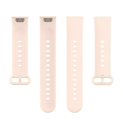 Silicone Strap, pink, laid flat, separate parts, direct top view