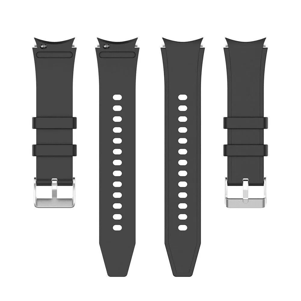 Silicone Strap 'Perfect Fit', black, laid flat, separate parts, direct top view