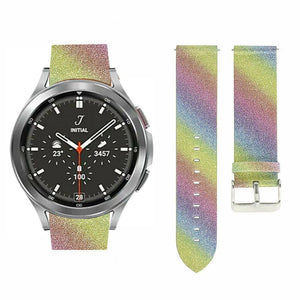 Leather Strap with Glitters, rainbow, laid flat, separate parts, direct top view