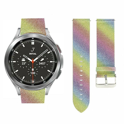 Leather Strap with Glitters, rainbow, laid flat, separate parts, direct top view