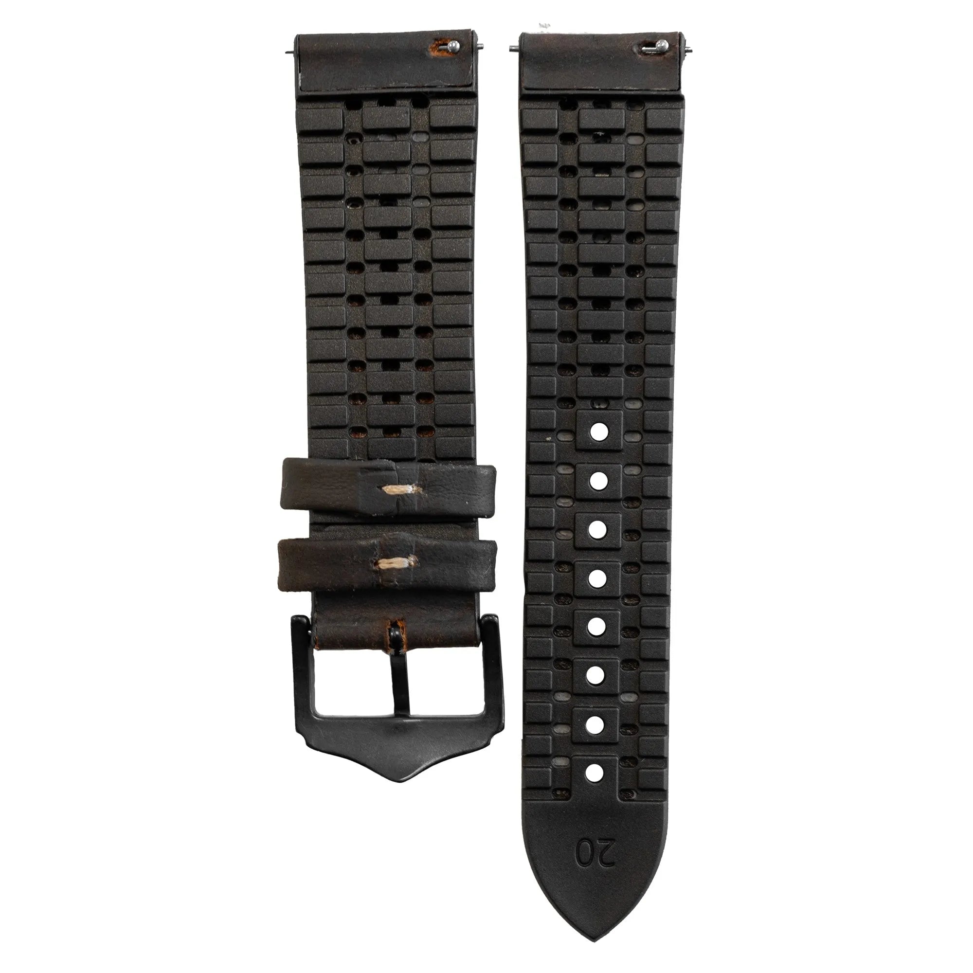 Leather Hybrid Strap, brown, laid flat, separate parts, direct top view