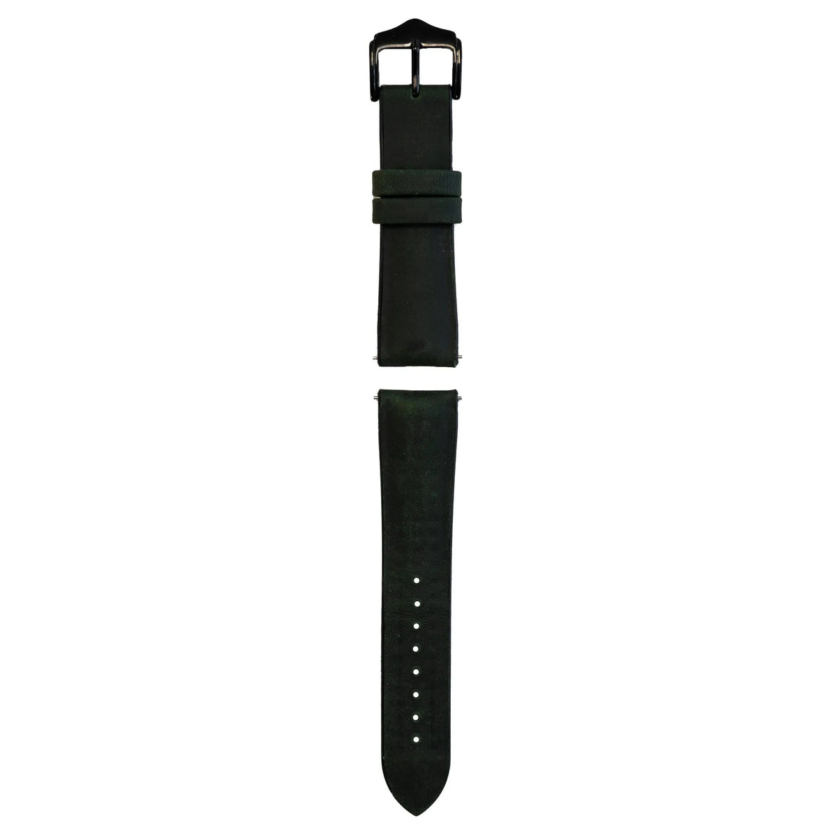 Leather Hybrid Strap, green, laid flat, separate parts, direct top view