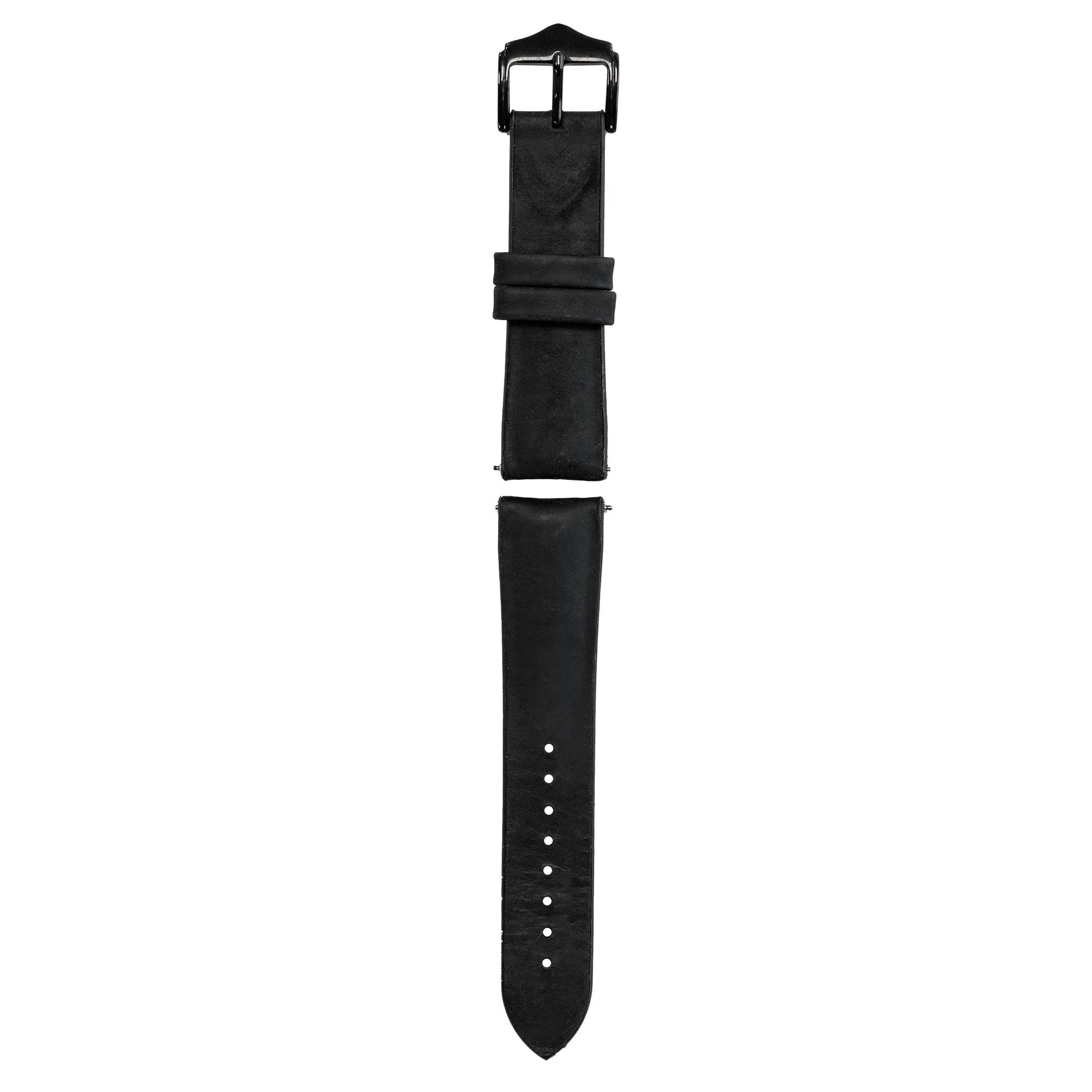Leather Hybrid Strap, black, laid flat, separate parts, direct top view