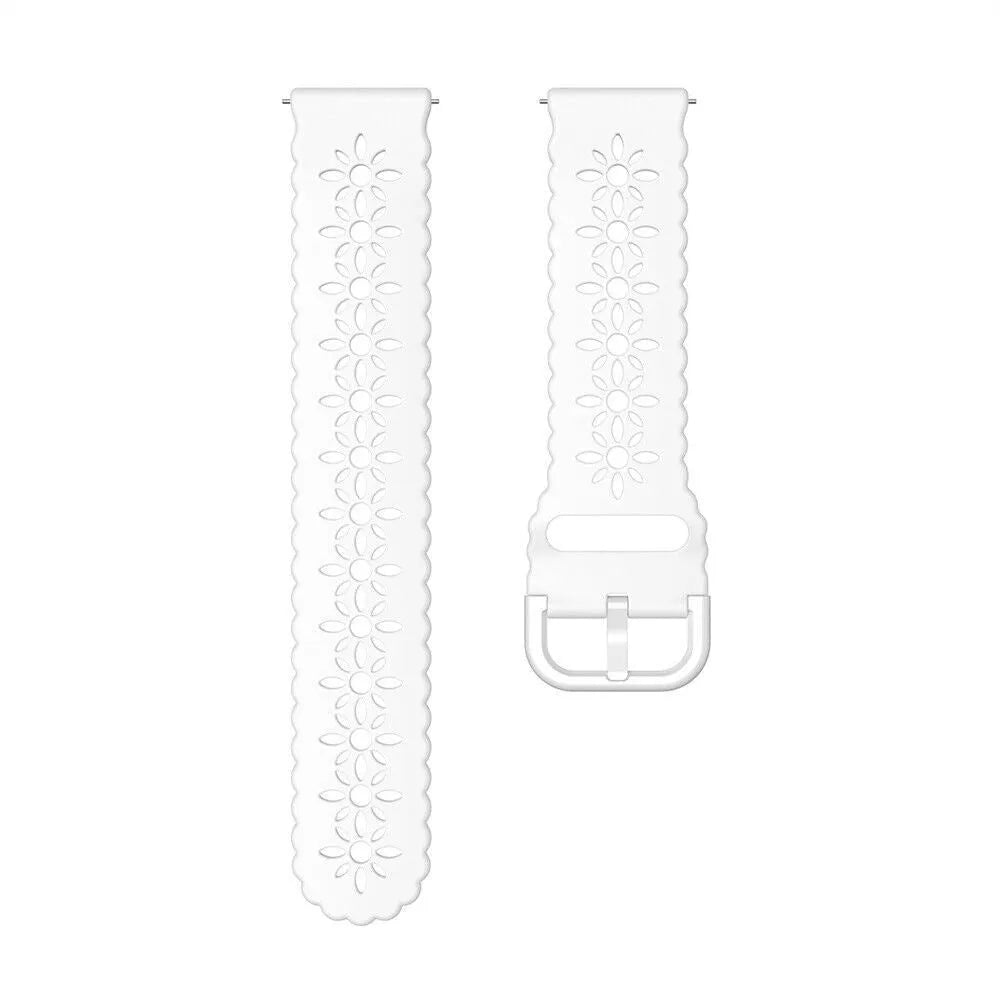 Patterned Silicone Strap, white, laid flat, separate parts, direct top view