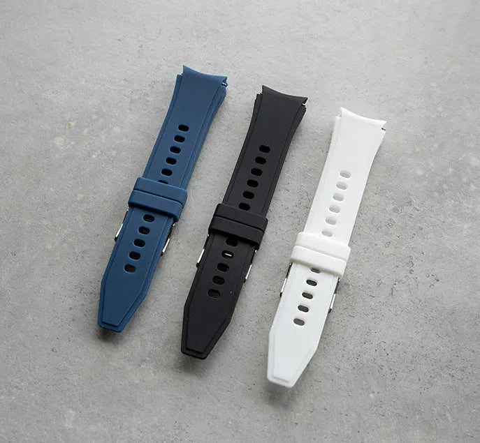 Silicone Strap 'Perfect Fit', black, laid flat, separate parts, direct top view