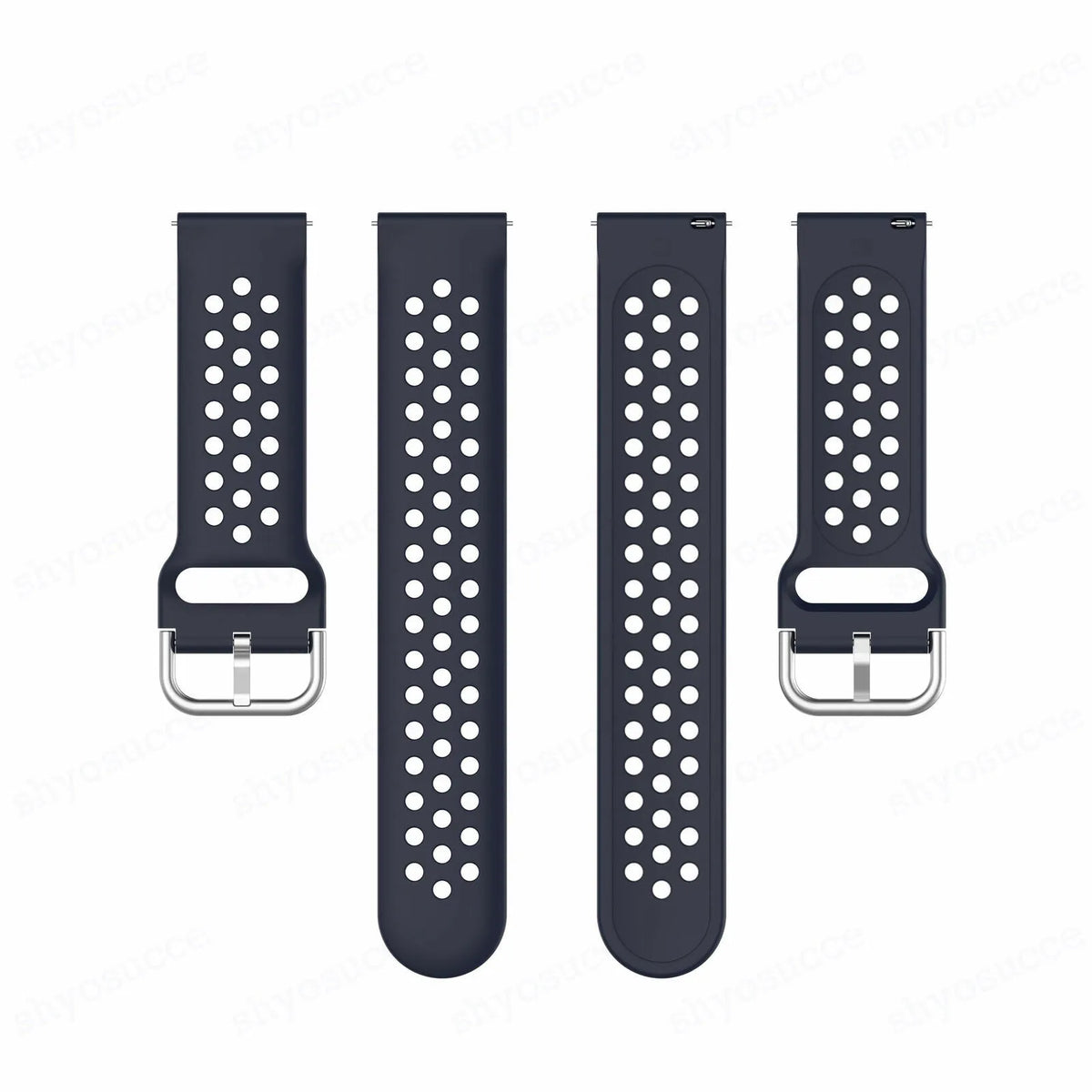 Breathable Silicone Strap, dark blue, laid flat, separate parts, direct top view