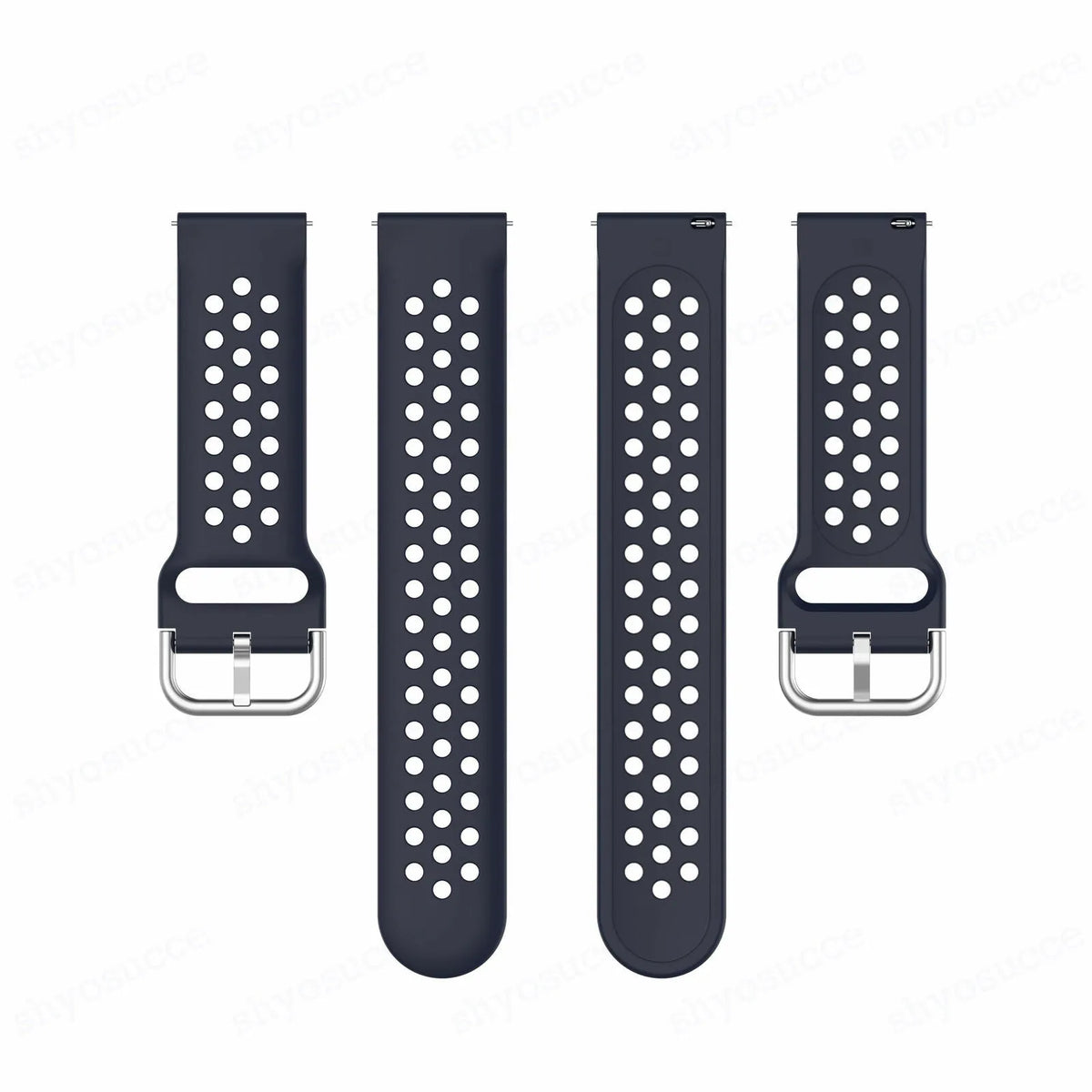 Breathable Silicone Strap, dark blue, laid flat, separate parts, direct top view