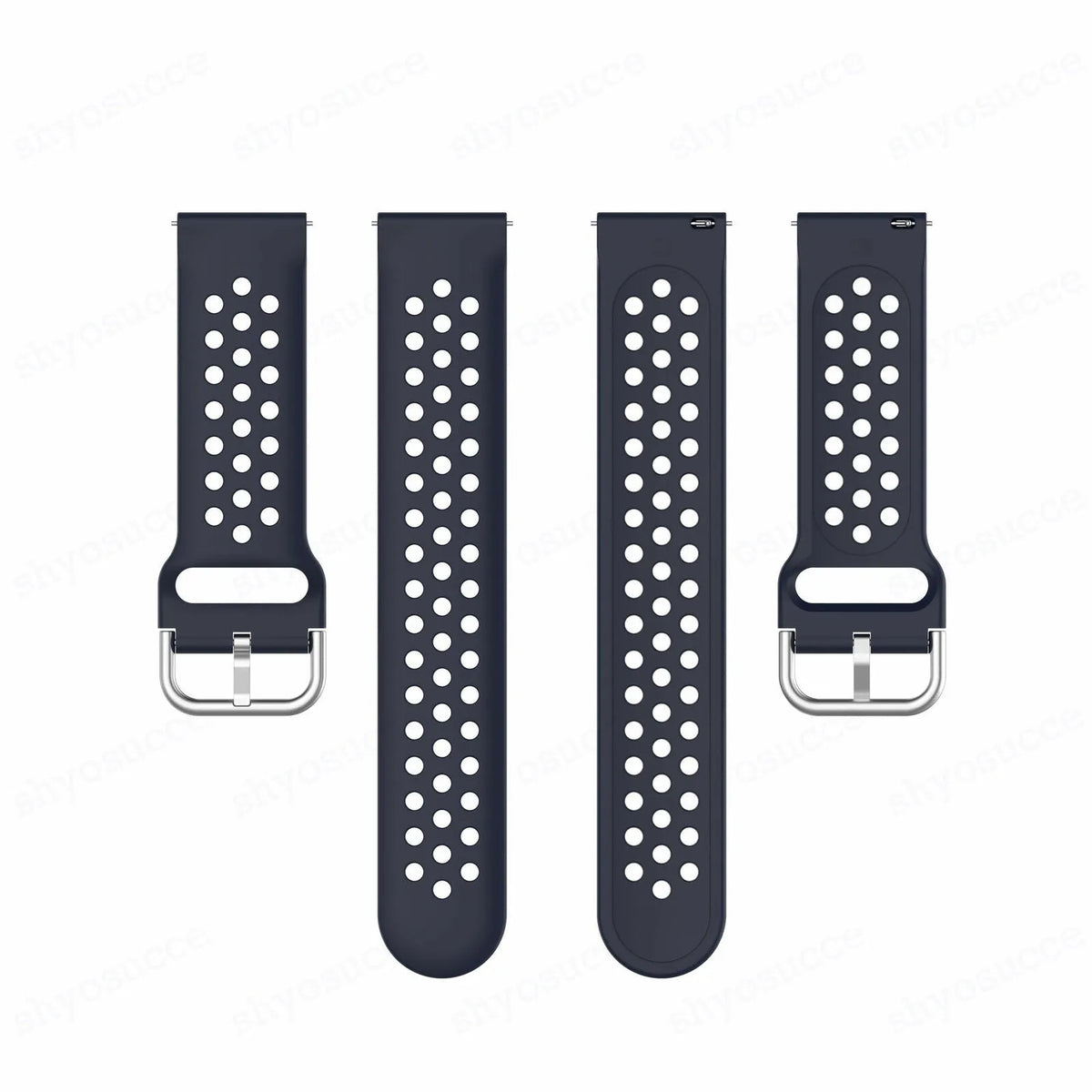 Breathable Silicone Strap, dark blue, laid flat, separate parts, direct top view