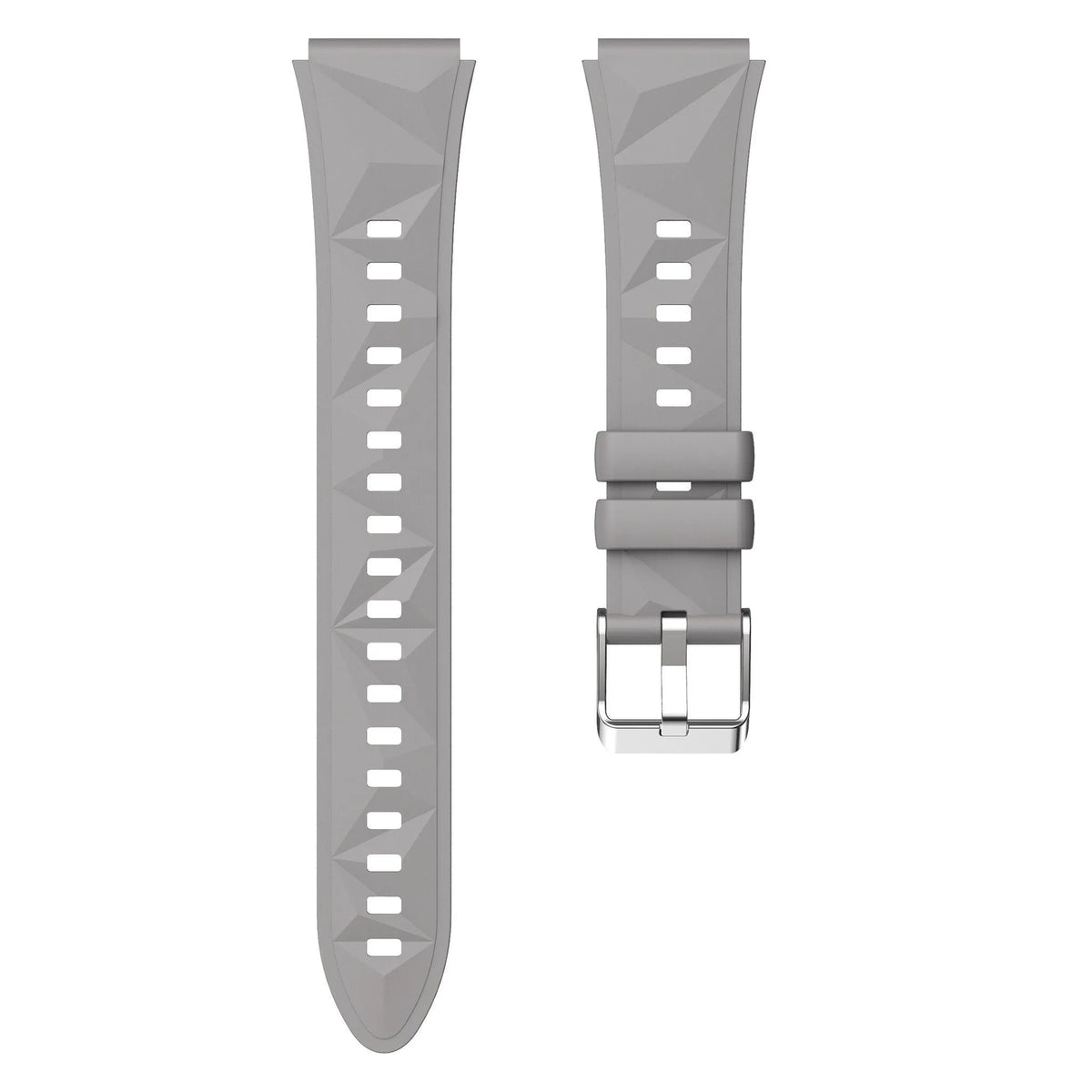 Premium Silicone Strap, grey, laid flat, separate parts, direct top view