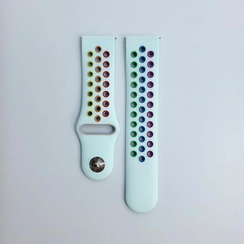 Silicone Sport Strap, light blue/colourful, laid flat, separate parts, direct top view