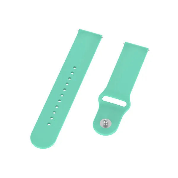 Silicone Sport Strap, aqua, laid flat, separate parts, direct top view