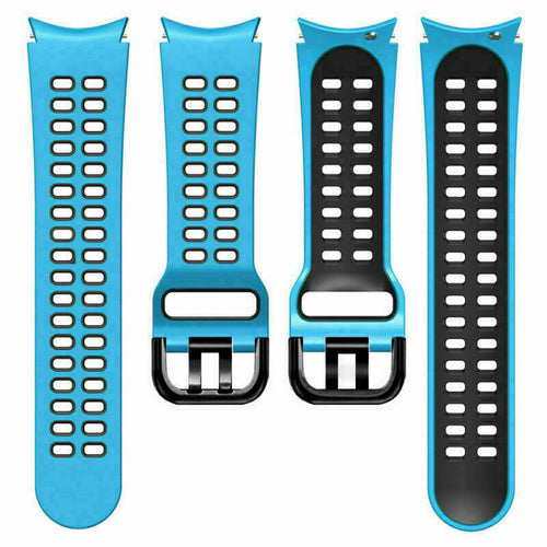 Silicone Squared Sport Strap, light blue/black, laid flat, separate parts, direct top view