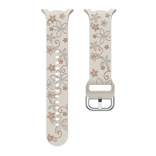 Flower Silicone Strap, starlight/beige, laid flat, separate parts, direct top view