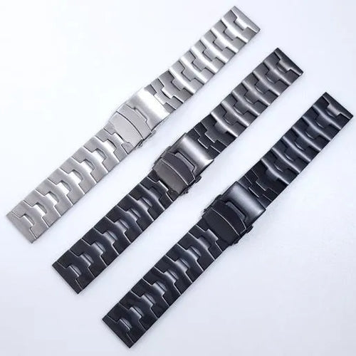 Titanium Grain Strap, black, laid flat, separate parts, direct top view