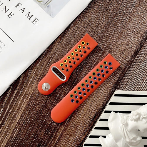 Silicone Sport Strap, red/colourful, laid flat, separate parts, direct top view