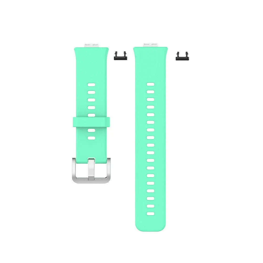Silicone Strap, aqua, laid flat, separate parts, direct top view