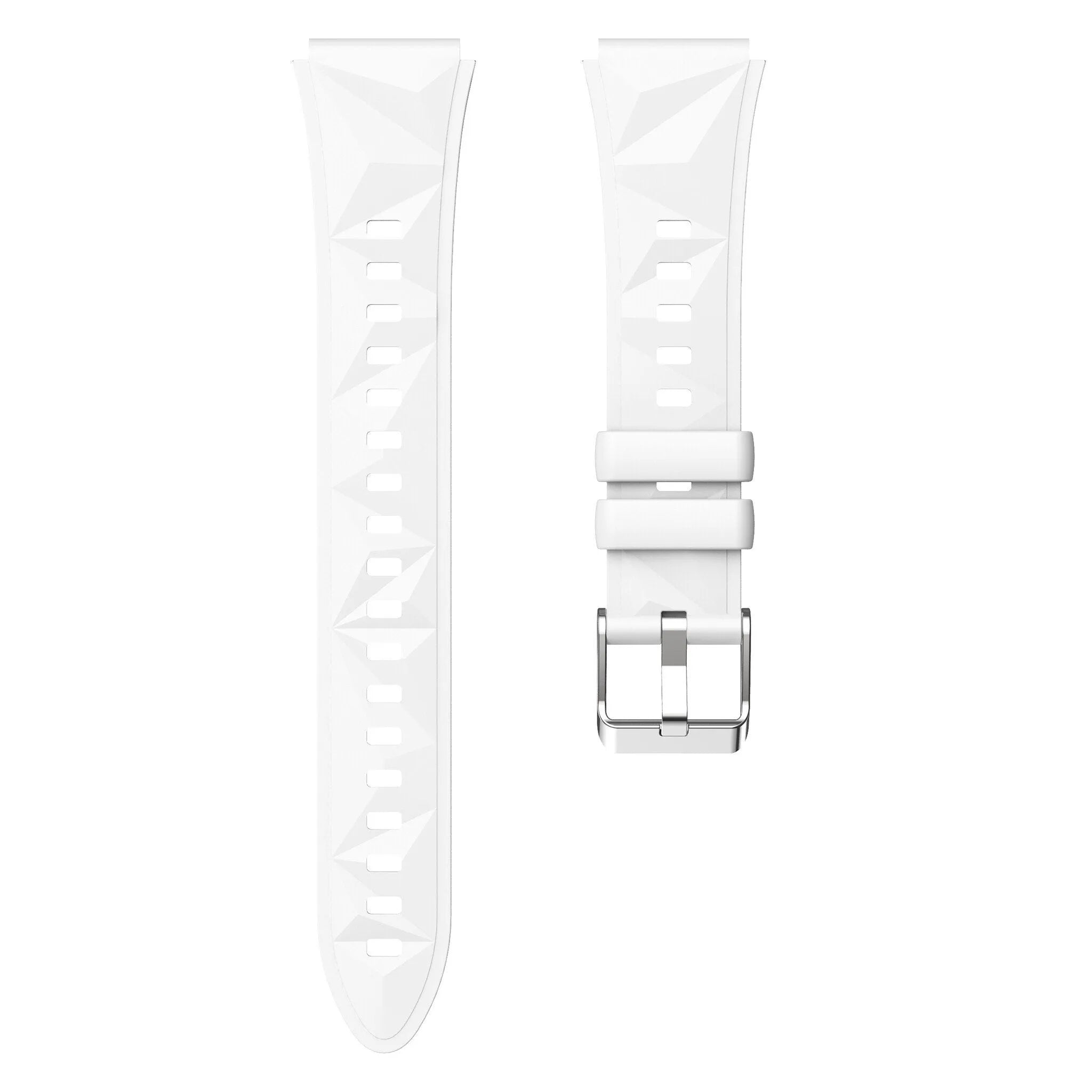 Premium Silicone Strap, white, laid flat, separate parts, direct top view