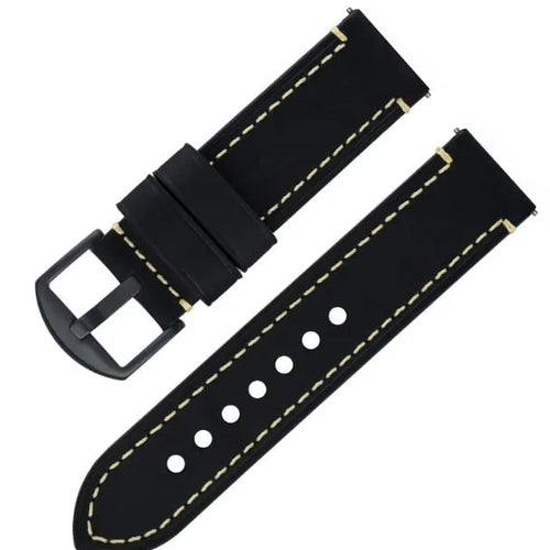 Genuine Leather Strap, black, laid flat, separate parts, direct top view