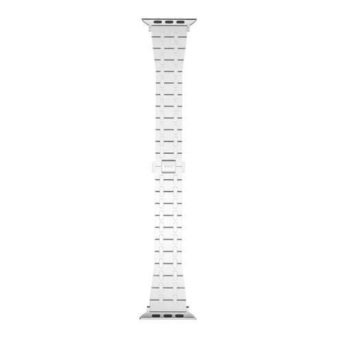 Stainless Steel Strap, silver, laid flat, joined, direct top view