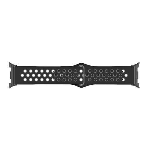 Silicone Sport Strap, black/grey, laid flat, joined, direct top view
