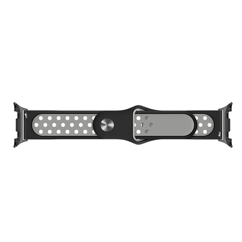 Silicone Sport Strap, black/colourful, laid flat, joined, direct top view