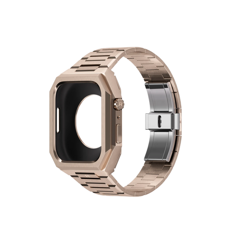 Reqior Funda con correa de acero 'Nautilus' Apple Watch 45mm (rosa dorado)