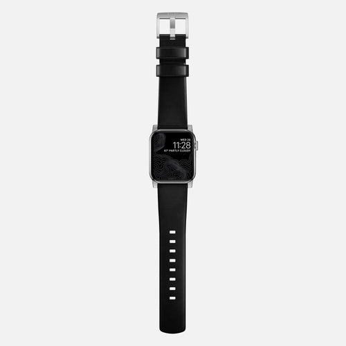 Nomad Modern Apple Watch Leather Strap (Black/Silver)