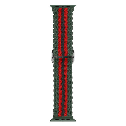 Braided Nylon Strap, red/black, laid flat, joined, direct top view