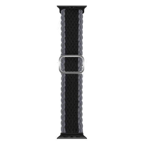 Braided Nylon Strap, black/grey, laid flat, joined, direct top view