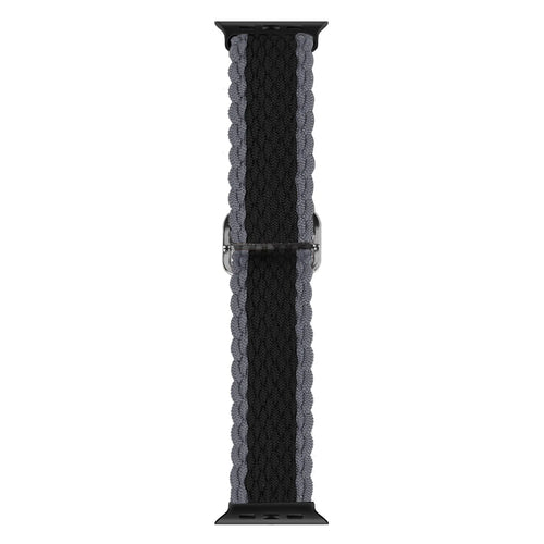 Braided Nylon Strap, black/grey, laid flat, joined, direct top view