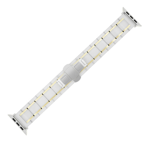 Metal Ceramic Link Strap, white/gold, laid flat, joined, direct top view