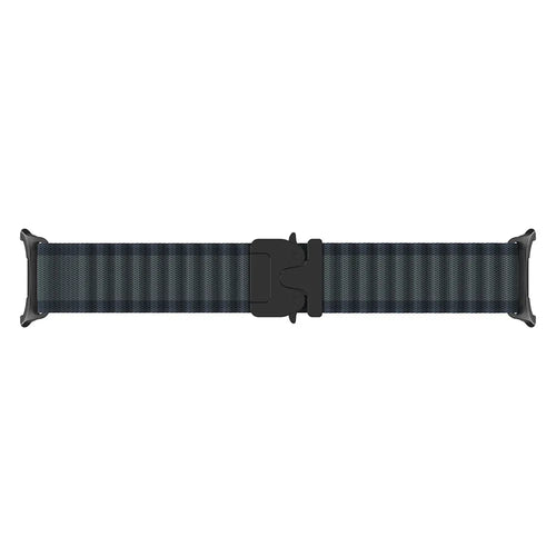Outdoor Nylon Strap with P-Buckle, black with black, laid flat, joined, direct top view