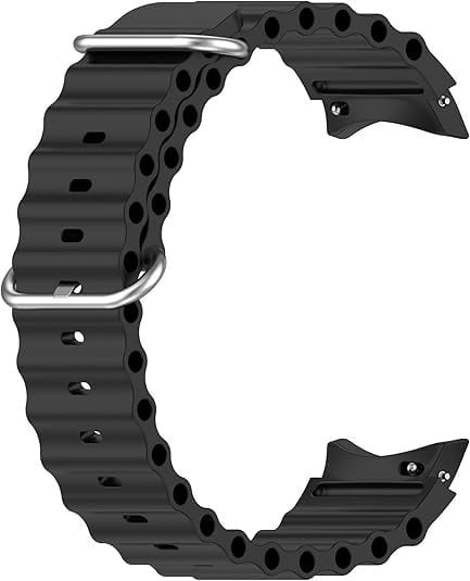 Silicone Ocean Strap, black, laid flat, joined, direct top view