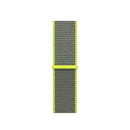 Nylon Strap, yellow/green, laid flat, joined, direct top view