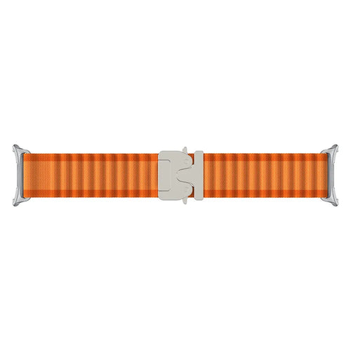 Outdoor Nylon Strap with P-Buckle, orange/silver, laid flat, joined, direct top view