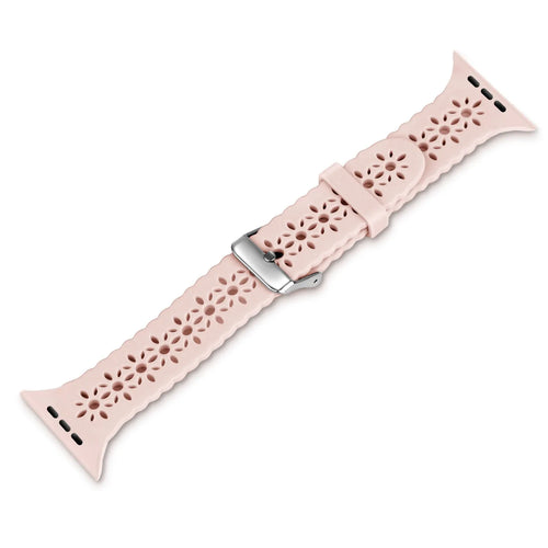 Patterned Silicone Strap, pink, laid flat, joined, direct top view