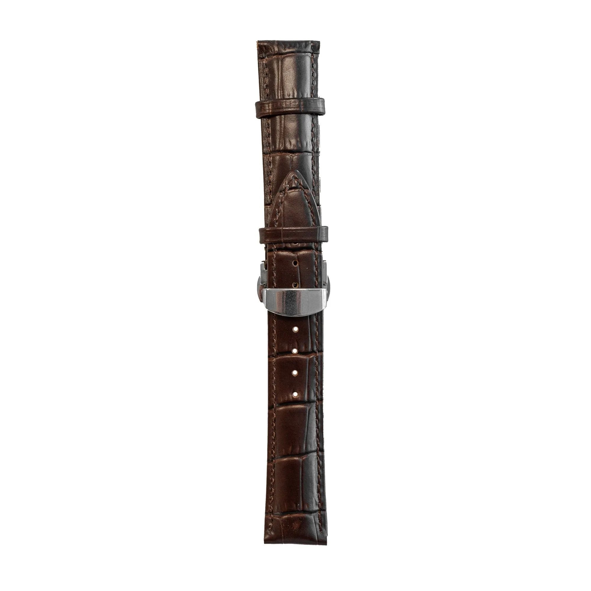 Premium Leather Strap, dark brown, laid flat, joined, direct top view
