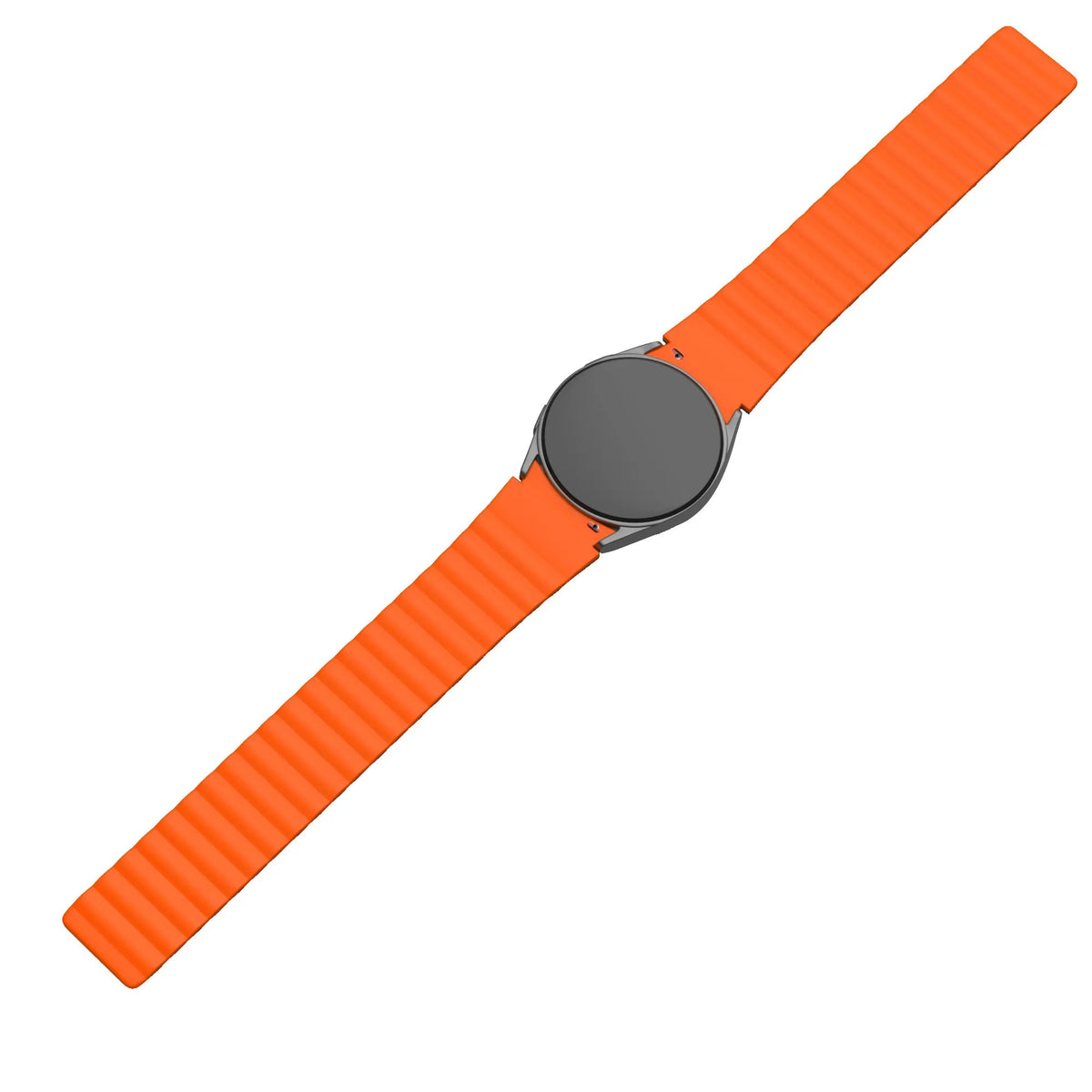 Magnetic Silicone Strap, black/orange, laid flat, joined, direct top view