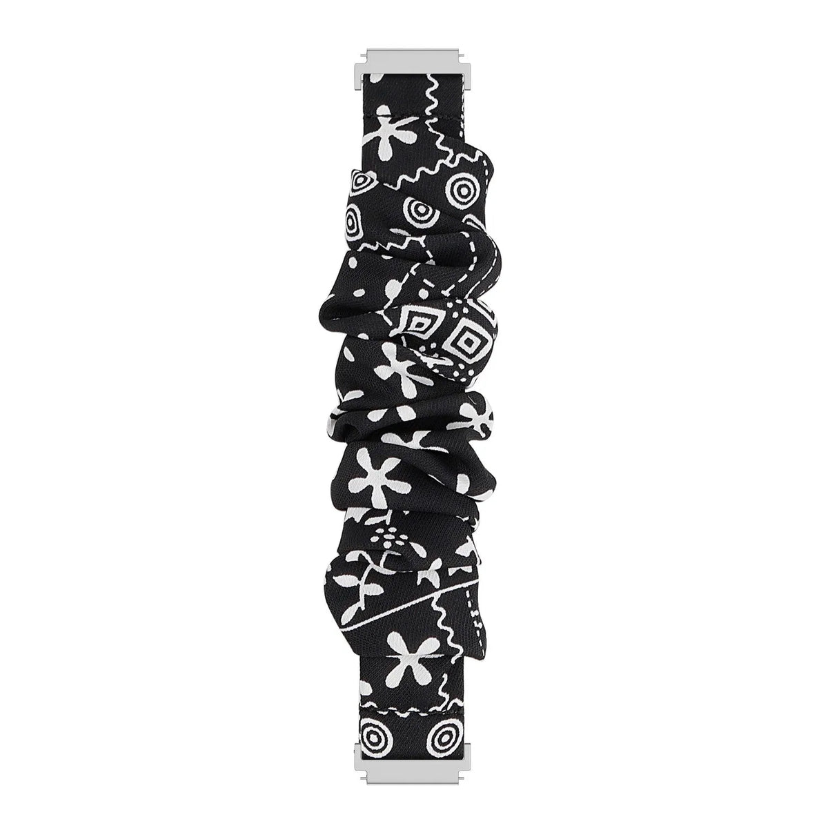Nylon Scrunchie Strap, black mix, laid flat, joined, direct top view