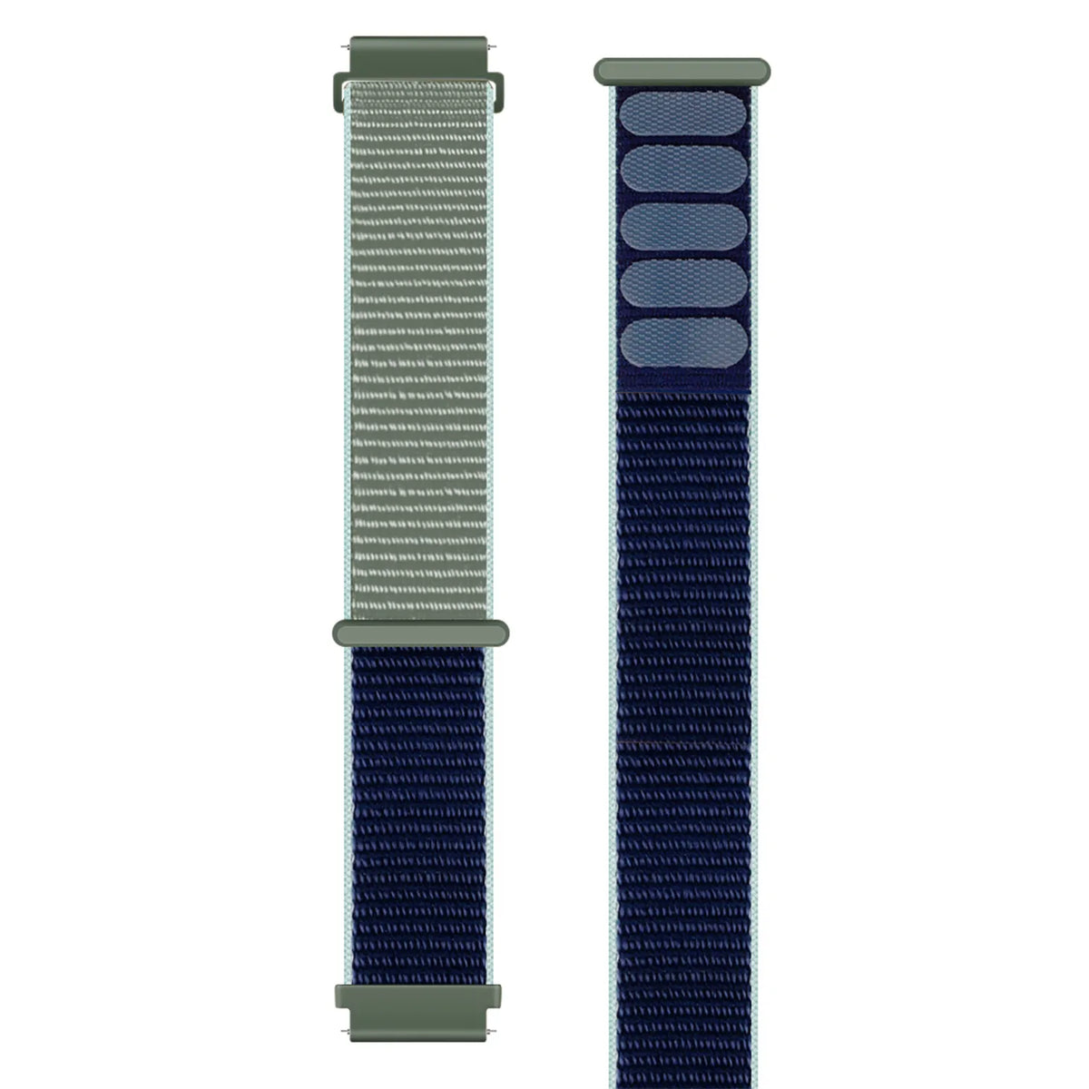 Nylon Strap, laid flat, separate parts, top and underside view