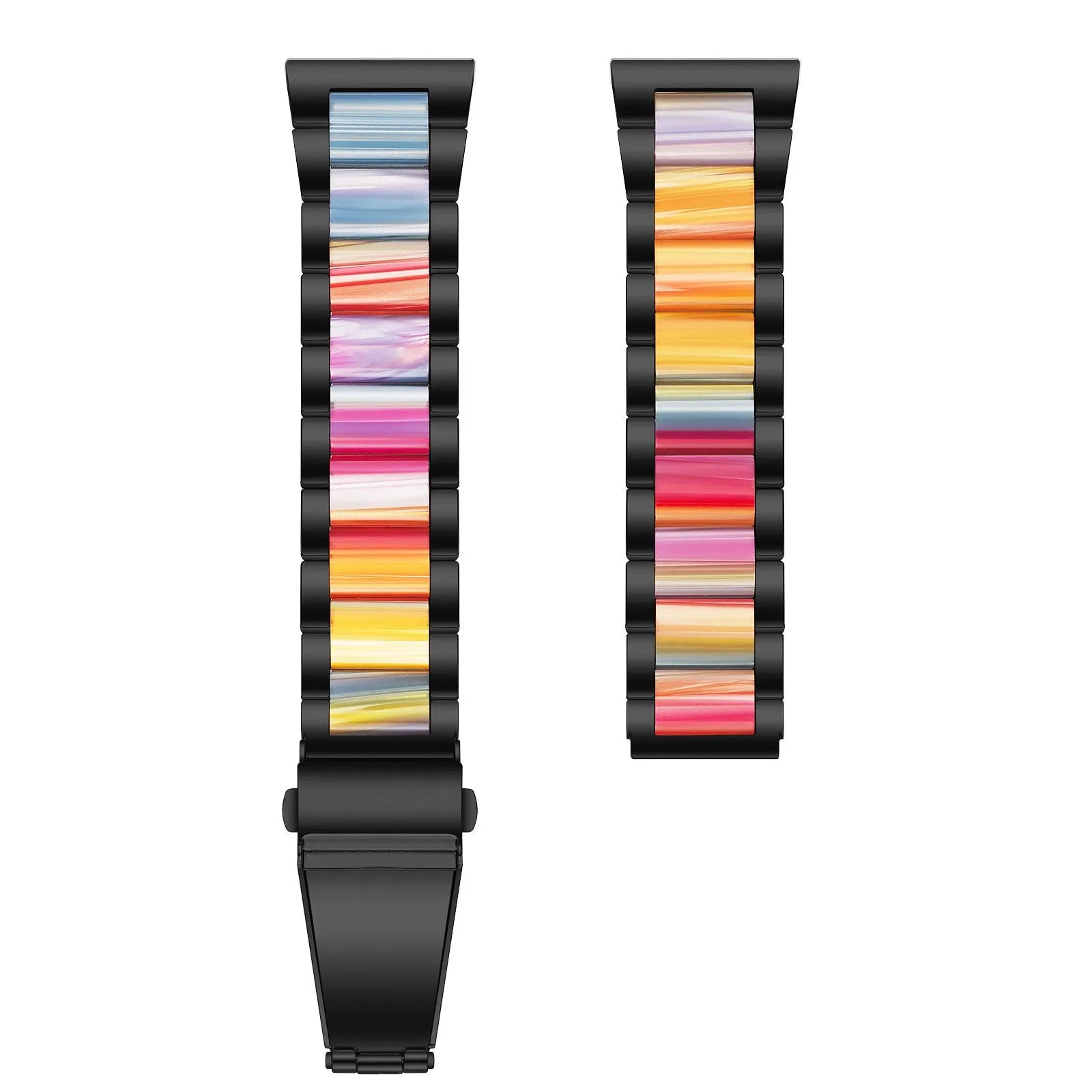 Steel Resin Strap, laid flat, separate parts, top and underside view