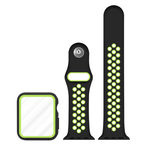 Silicone Sport Strap + TPU Case, laid flat, separate parts, top and underside view