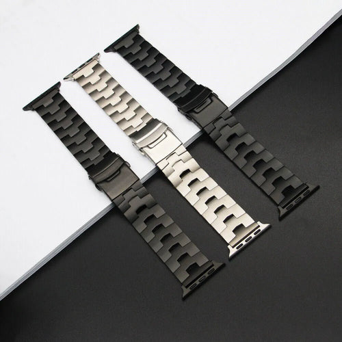 Titanium Grain Strap, laid flat, separate parts, top and underside view