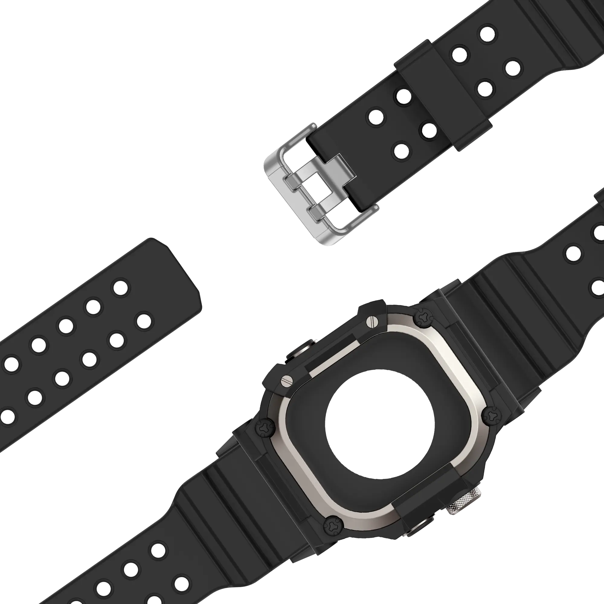 Bandz Apple Watch Ultra TPU Strap with Case (Black with Titanium)