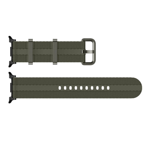 Silicone Active Strap, laid flat, separate parts, top and underside view