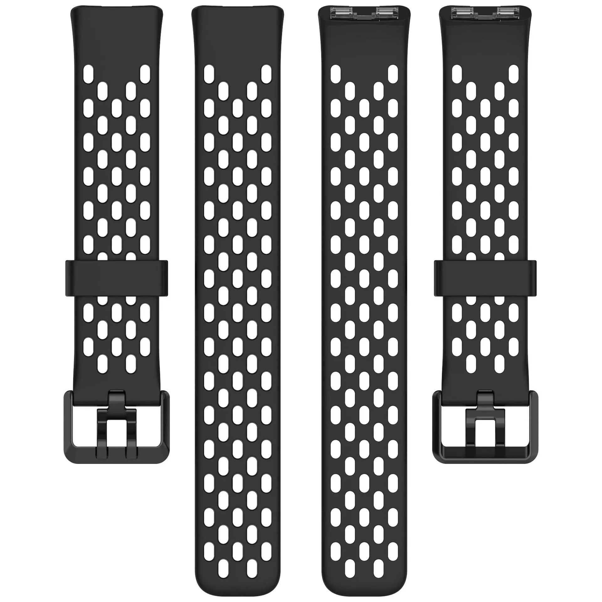 Breathable Silicone Strap, laid flat, separate parts, top and underside view